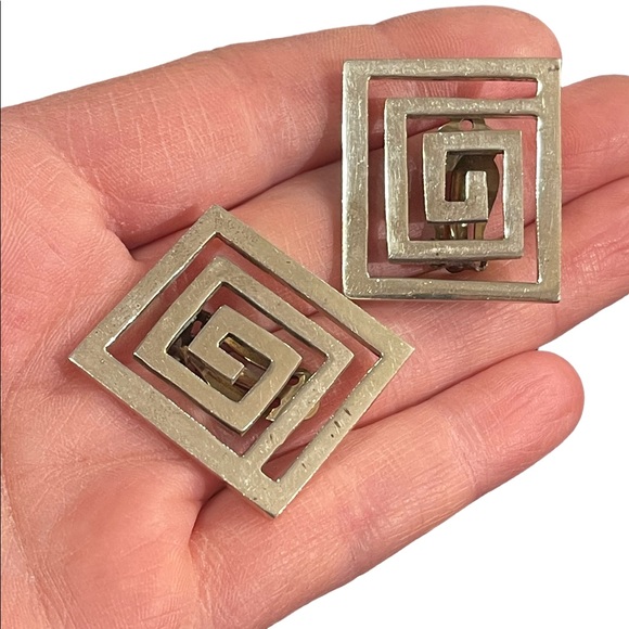 Vintage sterling 925 Modernist SQ clip on earrings Mexico signed - Picture 4 of 6